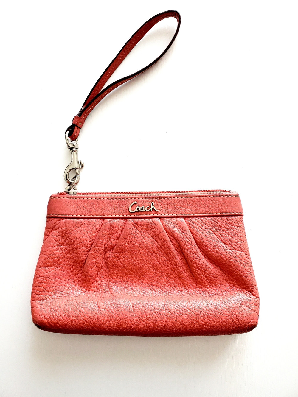 Coach Coral Pink Pebbled Leather Wristlet